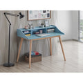 Mid Century ern Writing Computer Desk with Hutch Shelves and 4 Wood Legs for Small Home Office or Study Room