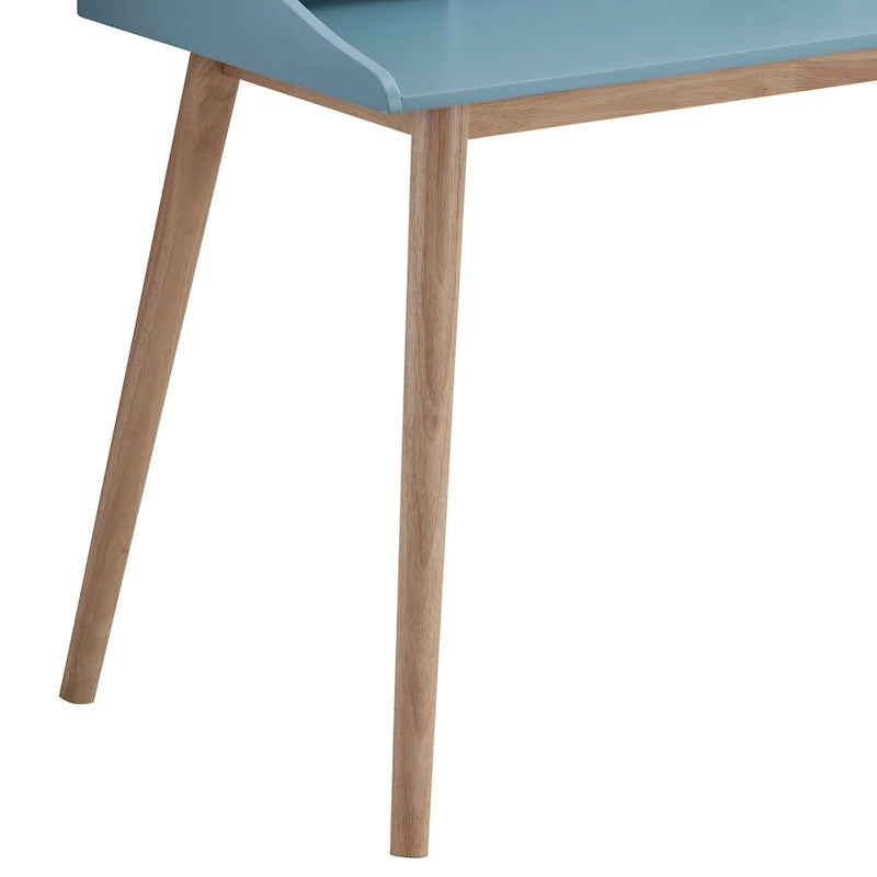 Mid Century ern Writing Computer Desk with Hutch Shelves and 4 Wood Legs for Small Home Office or Study Room