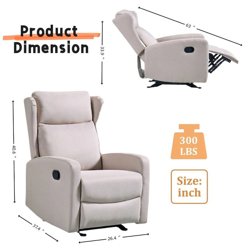 Rocking Recliner Chair for Living Room, Adjustable ern Recliner Chair, Recliner Sofa with Lumbar Support