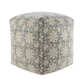 20 Navy Blue and White Floral Handmade Square Pouf Ottoman