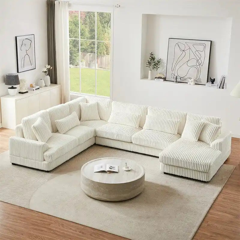 Oversized U-shaped Sectional Sofa with Chaise Lounge, 129 ern Upholstered Sofa Couch, Corduroy Couch Set for Living Room