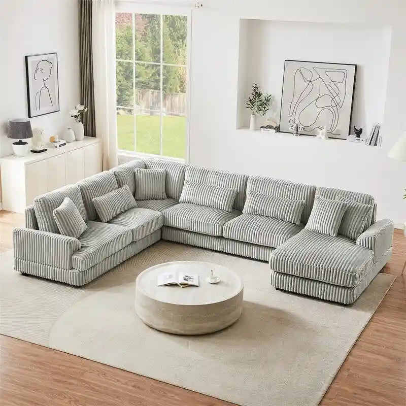Oversized U-shaped Sectional Sofa with Chaise Lounge, 129 ern Upholstered Sofa Couch, Corduroy Couch Set for Living Room