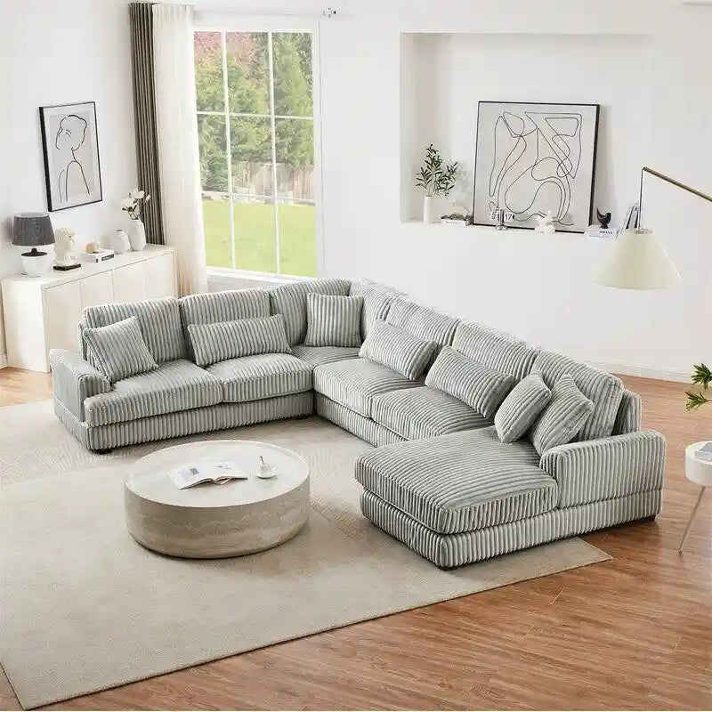 Oversized U-shaped Sectional Sofa with Chaise Lounge, 129 ern Upholstered Sofa Couch, Corduroy Couch Set for Living Room