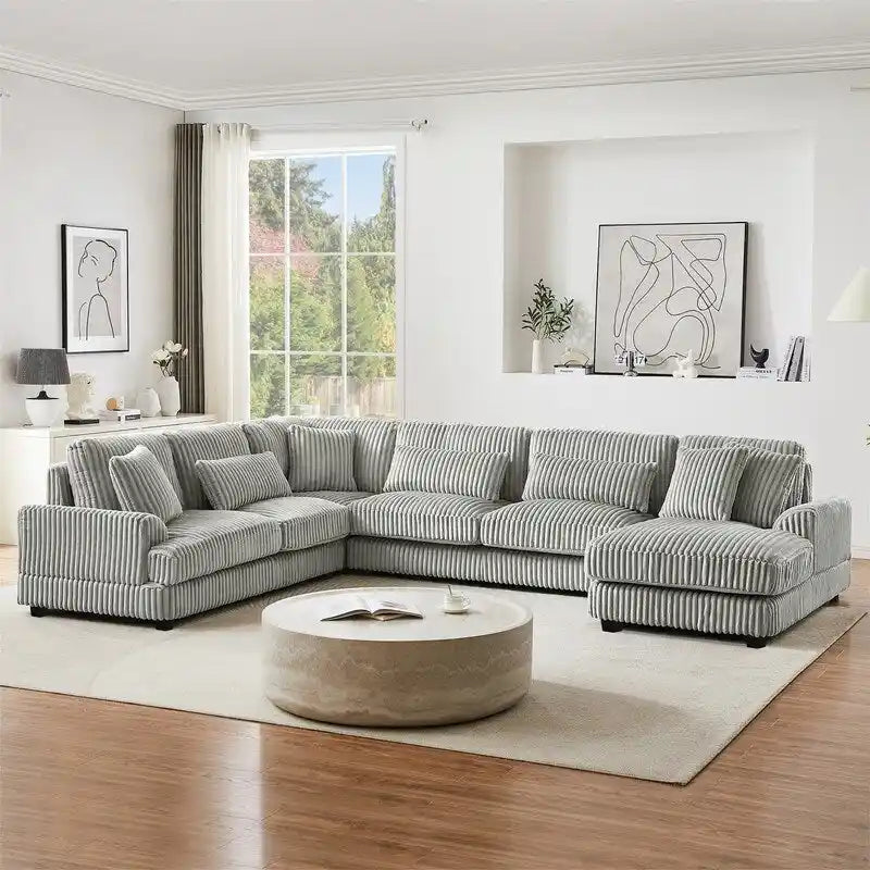 Oversized U-shaped Sectional Sofa with Chaise Lounge, 129 ern Upholstered Sofa Couch, Corduroy Couch Set for Living Room