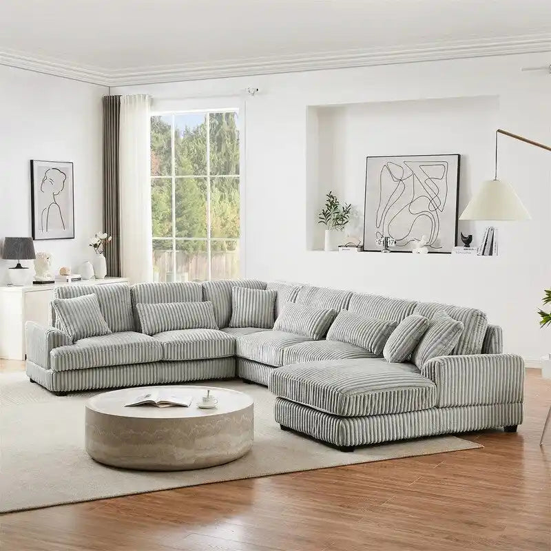Oversized U-shaped Sectional Sofa with Chaise Lounge, 129 ern Upholstered Sofa Couch, Corduroy Couch Set for Living Room
