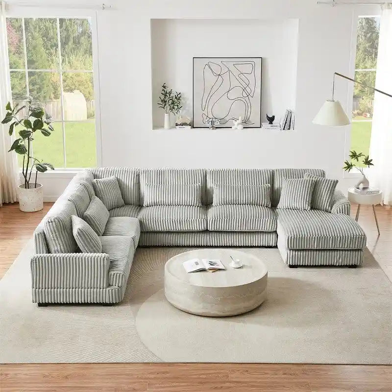 Oversized U-shaped Sectional Sofa with Chaise Lounge, 129 ern Upholstered Sofa Couch, Corduroy Couch Set for Living Room