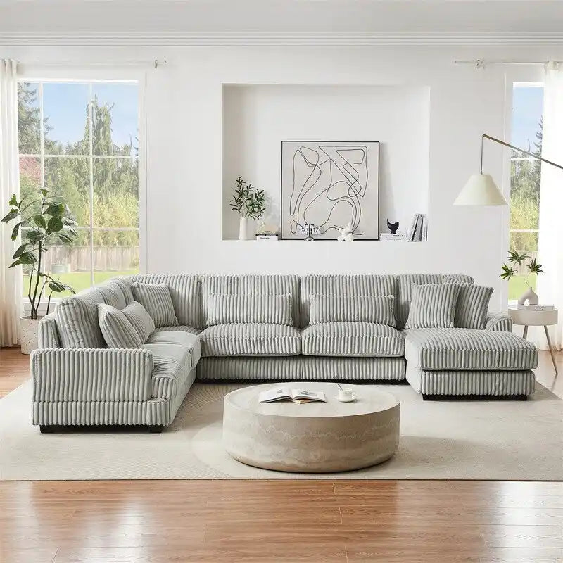 Oversized U-shaped Sectional Sofa with Chaise Lounge, 129 ern Upholstered Sofa Couch, Corduroy Couch Set for Living Room