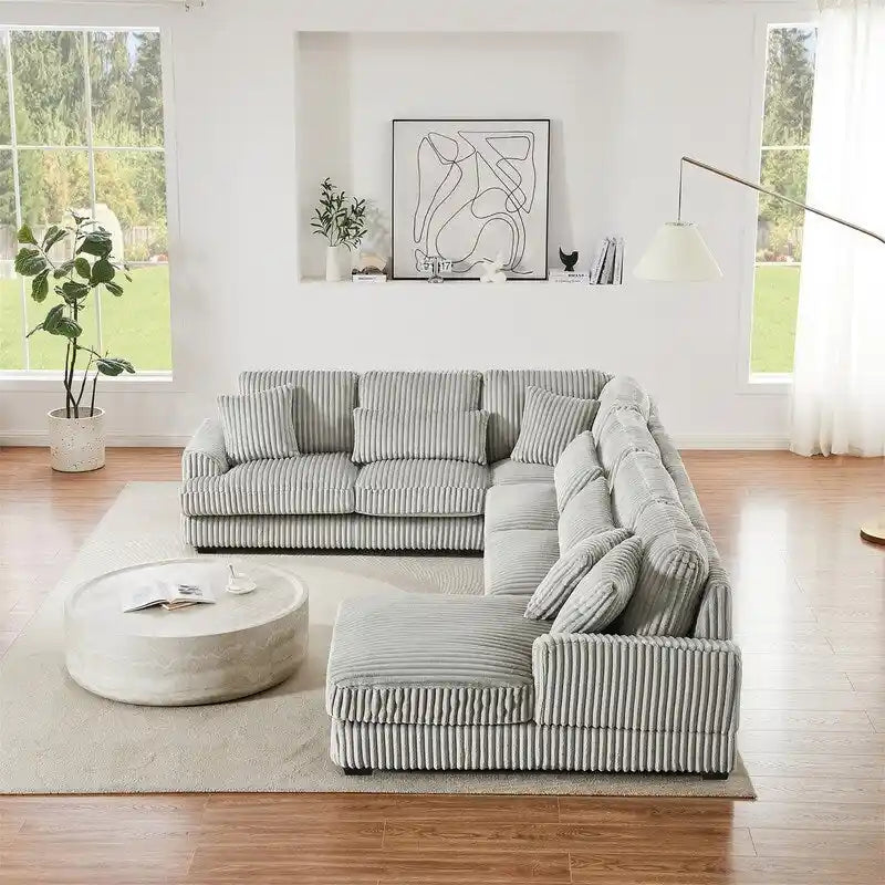 Oversized U-shaped Sectional Sofa with Chaise Lounge, 129 ern Upholstered Sofa Couch, Corduroy Couch Set for Living Room