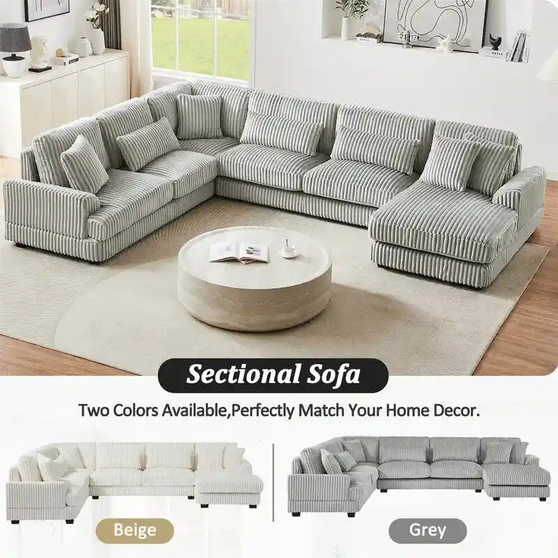 Oversized U-shaped Sectional Sofa with Chaise Lounge, 129 ern Upholstered Sofa Couch, Corduroy Couch Set for Living Room