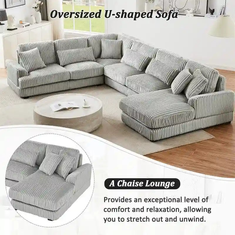Oversized U-shaped Sectional Sofa with Chaise Lounge, 129 ern Upholstered Sofa Couch, Corduroy Couch Set for Living Room