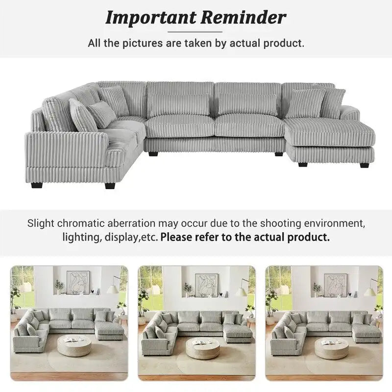 Oversized U-shaped Sectional Sofa with Chaise Lounge, 129 ern Upholstered Sofa Couch, Corduroy Couch Set for Living Room