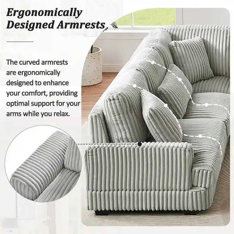 Oversized U-shaped Sectional Sofa with Chaise Lounge, 129 ern Upholstered Sofa Couch, Corduroy Couch Set for Living Room