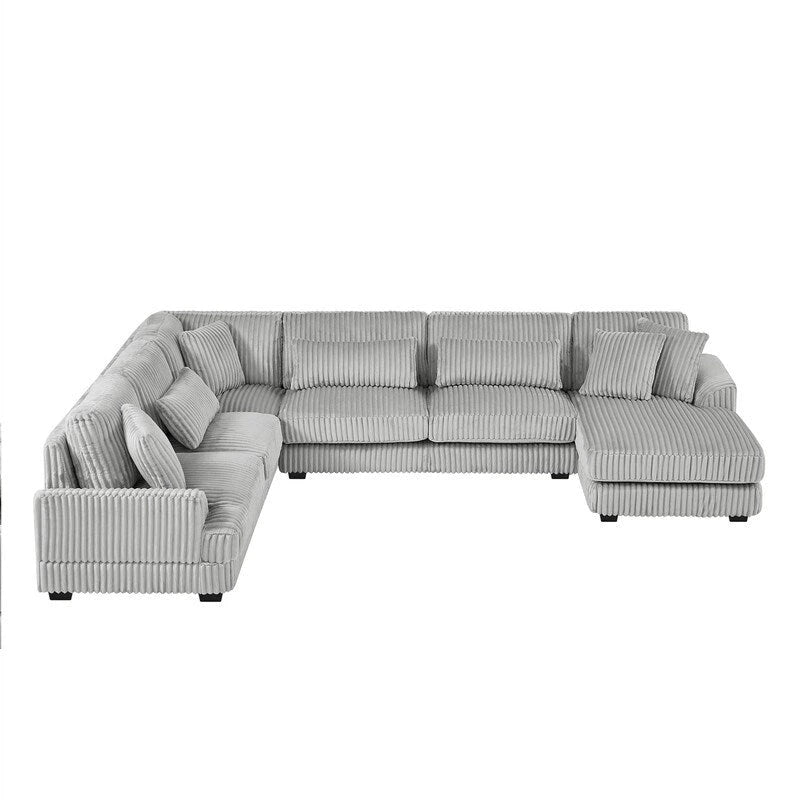 Oversized U-shaped Sectional Sofa with Chaise Lounge, 129 ern Upholstered Sofa Couch, Corduroy Couch Set for Living Room