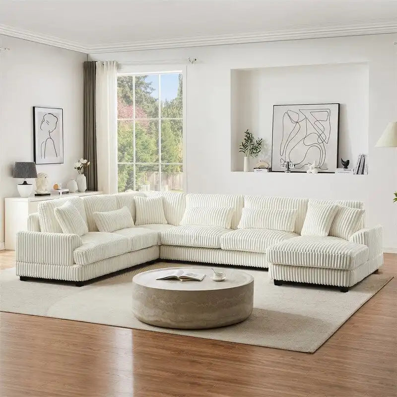 Oversized U-shaped Sectional Sofa with Chaise Lounge, 129 ern Upholstered Sofa Couch, Corduroy Couch Set for Living Room