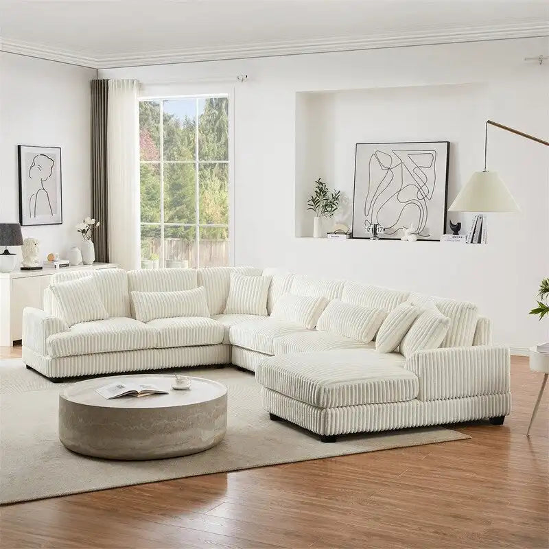 Oversized U-shaped Sectional Sofa with Chaise Lounge, 129 ern Upholstered Sofa Couch, Corduroy Couch Set for Living Room
