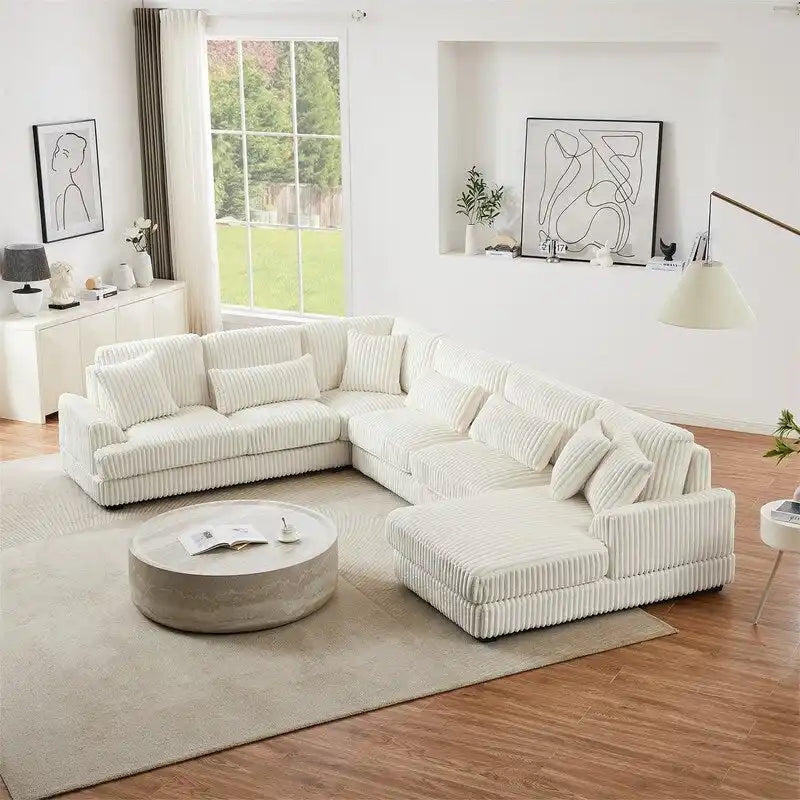 Oversized U-shaped Sectional Sofa with Chaise Lounge, 129 ern Upholstered Sofa Couch, Corduroy Couch Set for Living Room