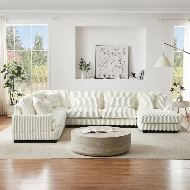 Oversized U-shaped Sectional Sofa with Chaise Lounge, 129 ern Upholstered Sofa Couch, Corduroy Couch Set for Living Room
