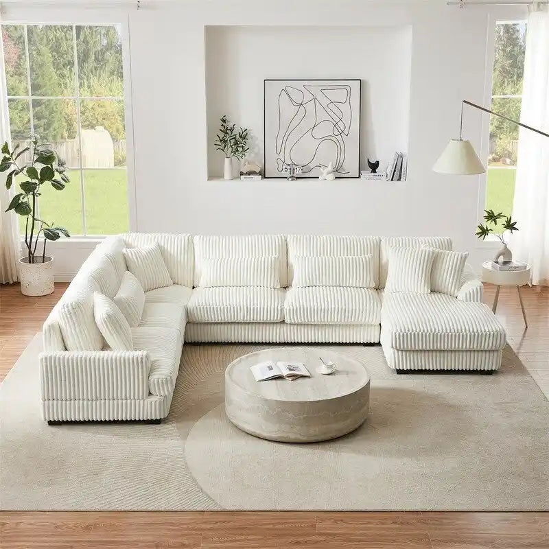 Oversized U-shaped Sectional Sofa with Chaise Lounge, 129 ern Upholstered Sofa Couch, Corduroy Couch Set for Living Room
