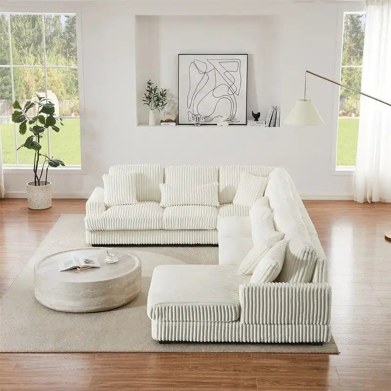 Oversized U-shaped Sectional Sofa with Chaise Lounge, 129 ern Upholstered Sofa Couch, Corduroy Couch Set for Living Room