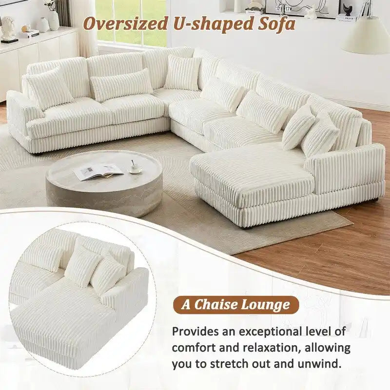 Oversized U-shaped Sectional Sofa with Chaise Lounge, 129 ern Upholstered Sofa Couch, Corduroy Couch Set for Living Room