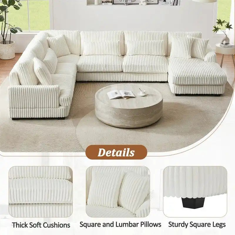 Oversized U-shaped Sectional Sofa with Chaise Lounge, 129 ern Upholstered Sofa Couch, Corduroy Couch Set for Living Room