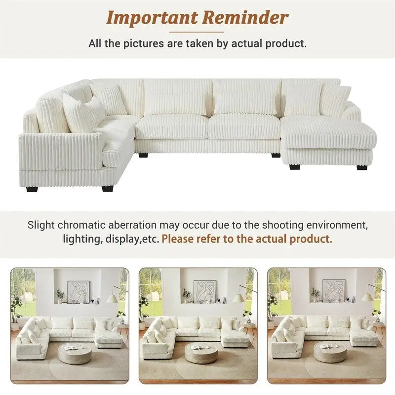 Oversized U-shaped Sectional Sofa with Chaise Lounge, 129 ern Upholstered Sofa Couch, Corduroy Couch Set for Living Room