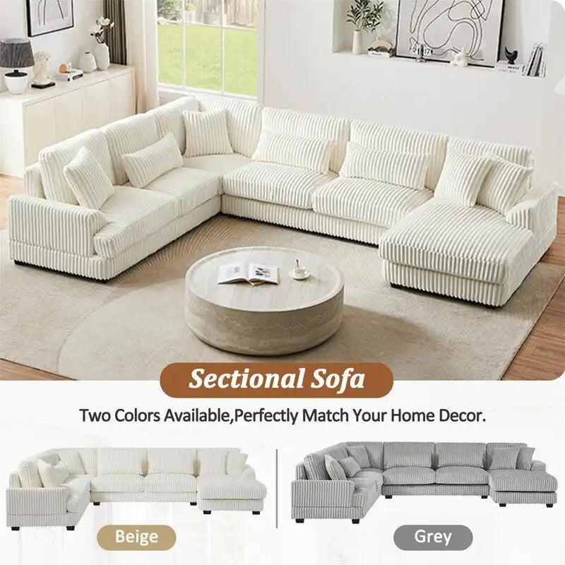 Oversized U-shaped Sectional Sofa with Chaise Lounge, 129 ern Upholstered Sofa Couch, Corduroy Couch Set for Living Room