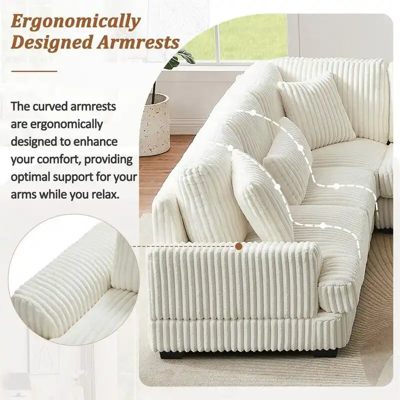 Oversized U-shaped Sectional Sofa with Chaise Lounge, 129 ern Upholstered Sofa Couch, Corduroy Couch Set for Living Room