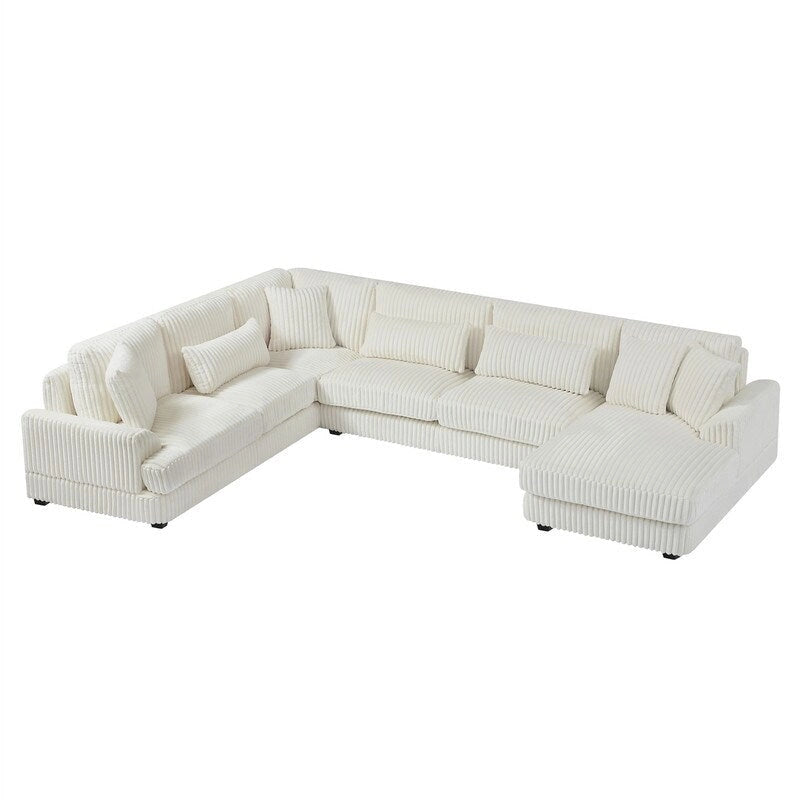 Oversized U-shaped Sectional Sofa with Chaise Lounge, 129 ern Upholstered Sofa Couch, Corduroy Couch Set for Living Room
