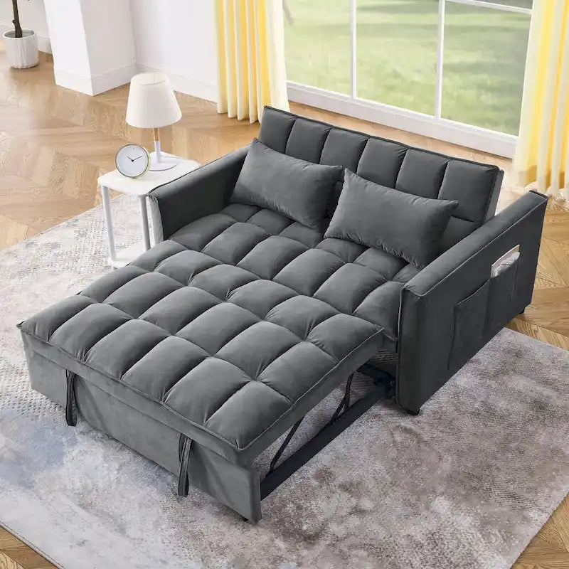 Convertible Futon Sofa Bed,Adjustable Backrest,Armrest Holders