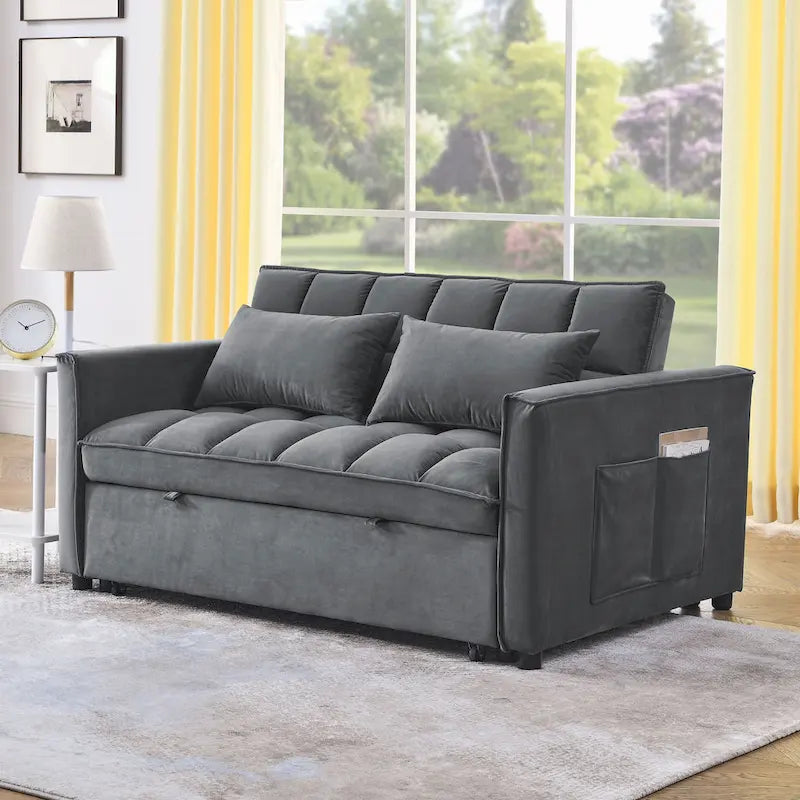 Convertible Futon Sofa Bed,Adjustable Backrest,Armrest Holders