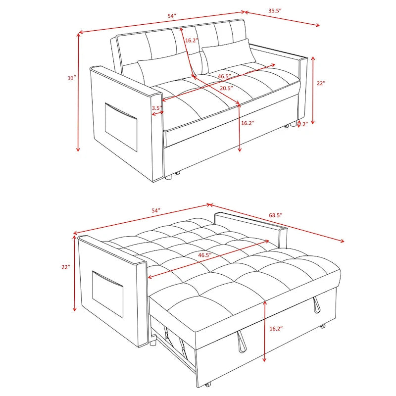 Convertible Futon Sofa Bed,Adjustable Backrest,Armrest Holders