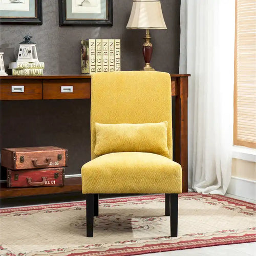 31.75 High Back Polyester Upholstered Accent Chair with Pillow and Tapered Legs