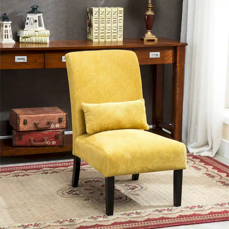 31.75 High Back Polyester Upholstered Accent Chair with Pillow and Tapered Legs
