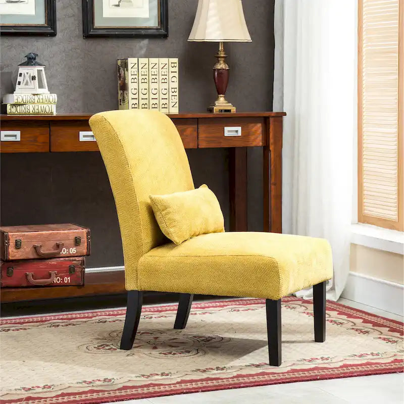 31.75 High Back Polyester Upholstered Accent Chair with Pillow and Tapered Legs