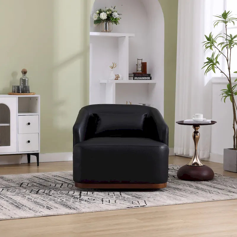 Black PU ern 31.5 Upholstered 360 Swivel Barrel Chair with Metal Base for Living Room