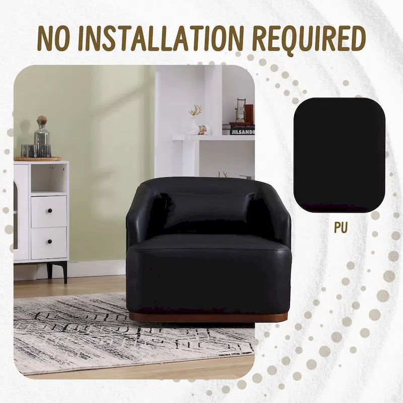 Black PU ern 31.5 Upholstered 360 Swivel Barrel Chair with Metal Base for Living Room