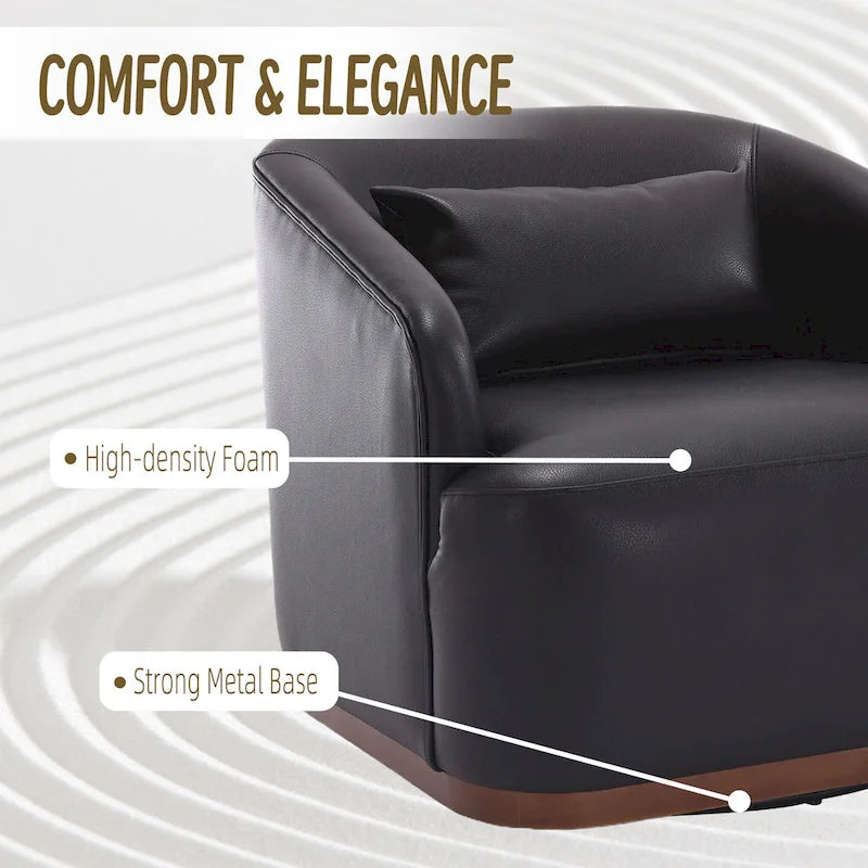 Black PU ern 31.5 Upholstered 360 Swivel Barrel Chair with Metal Base for Living Room
