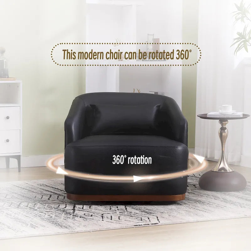 Black PU ern 31.5 Upholstered 360 Swivel Barrel Chair with Metal Base for Living Room