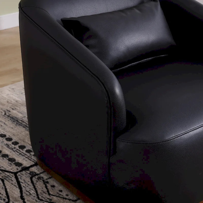 Black PU ern 31.5 Upholstered 360 Swivel Barrel Chair with Metal Base for Living Room