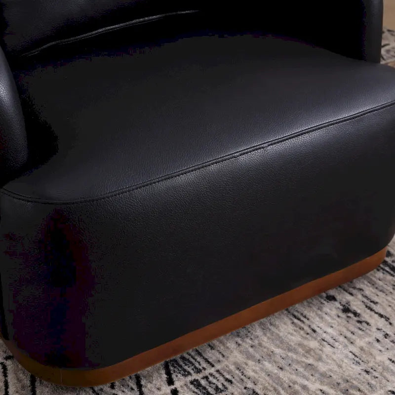 Black PU ern 31.5 Upholstered 360 Swivel Barrel Chair with Metal Base for Living Room