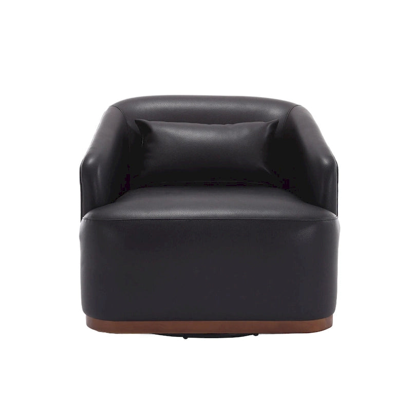 Black PU ern 31.5 Upholstered 360 Swivel Barrel Chair with Metal Base for Living Room
