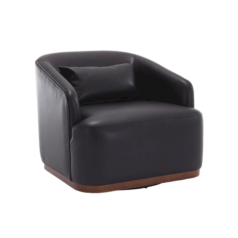 Black PU ern 31.5 Upholstered 360 Swivel Barrel Chair with Metal Base for Living Room