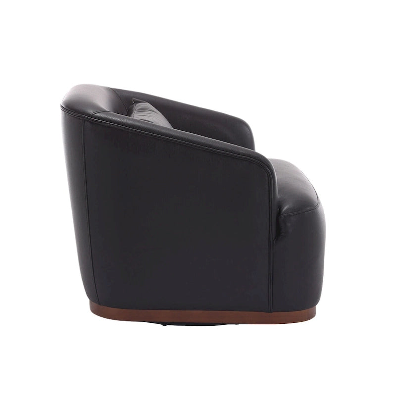 Black PU ern 31.5 Upholstered 360 Swivel Barrel Chair with Metal Base for Living Room