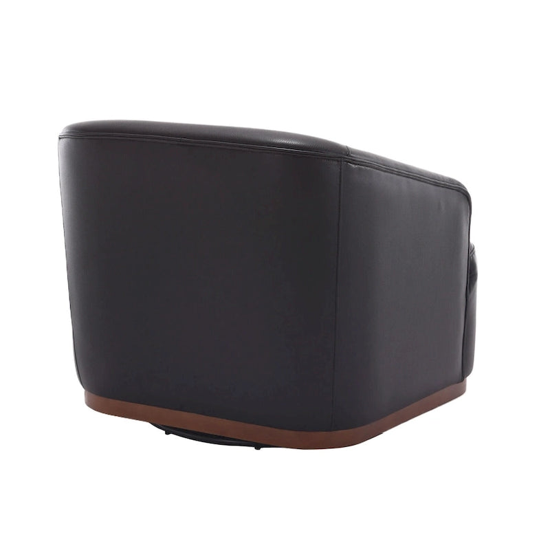 Black PU ern 31.5 Upholstered 360 Swivel Barrel Chair with Metal Base for Living Room