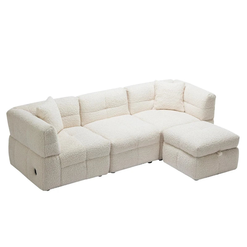 87.7 Fabric 4 Seater Sectional Sofa with Movable Ottoman, 2 USB Ports, and 2 Lumbar Pillows, Ideal for Living Room