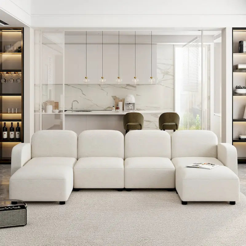 116 ular U-Shaped Velvet 6-Seat Sectional Sofa with Two Ottomans, Reversible Design for Customizable Living Space