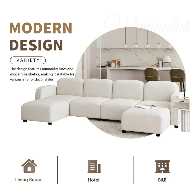 116 ular U-Shaped Velvet 6-Seat Sectional Sofa with Two Ottomans, Reversible Design for Customizable Living Space