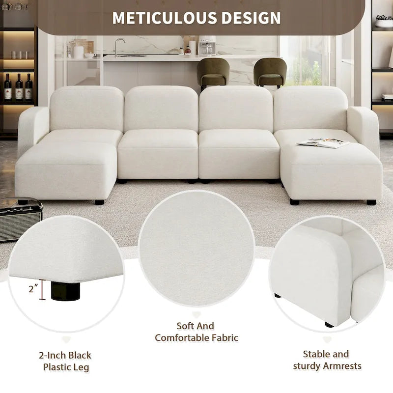 116 ular U-Shaped Velvet 6-Seat Sectional Sofa with Two Ottomans, Reversible Design for Customizable Living Space