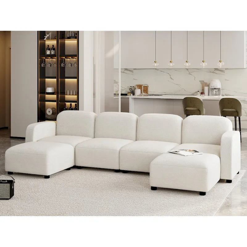 116 ular U-Shaped Velvet 6-Seat Sectional Sofa with Two Ottomans, Reversible Design for Customizable Living Space